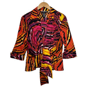 Mishca Top Women LP Orange Pink Abstract Mixed Print Tie Front Cotton Shirt Wrap